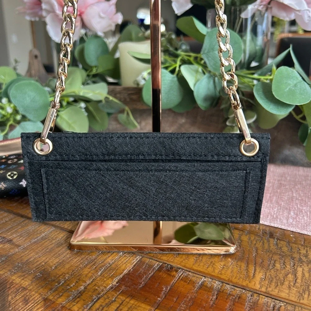Gray Felt Wallet Insert with Gold Accents and Pocket Organizer